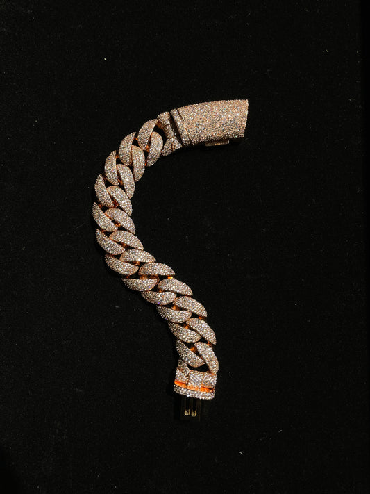 20MM VVS Rose Gold Mosaic Handset Cuban Link Bracelet
