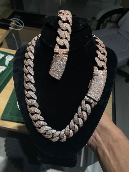 20MM VVS Rose Gold Mosaic Cuban Bundle (Chain + Bracelet Set)