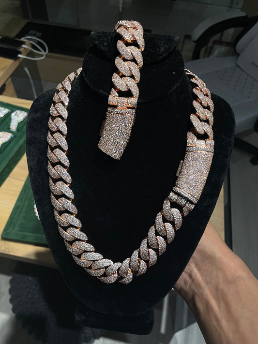 20MM VVS Rose Gold Mosaic Cuban Bundle (Chain + Bracelet Set)
