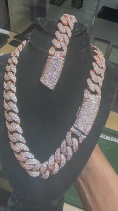 20MM VVS Rose Gold Mosaic Cuban Bundle (Chain + Bracelet Set)