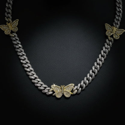 Silver Moissanite Butterfly Cuban Necklace at Earring Kingz